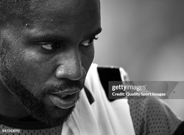 Cedric Bakambu of Villarreal looks on prior the UEFA Europa League group A match between Villarreal CF and FK Astana at Estadio de la Ceramica on...