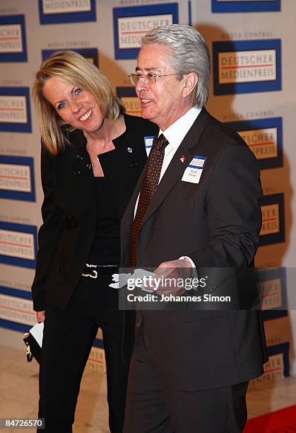 Frank Elstner and his girlfriend Britta Gessler attend the awarding ceremony of the German Media Award on February 10, 2009 in Baden-Baden, Germany.