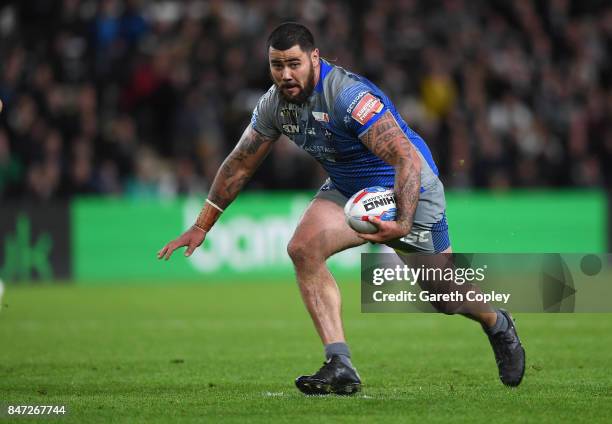 David Fifita of Wakefield during the Betfred Super League match between Hull FC and Wakefield Trinity on September 14, 2017 in Hull, England.