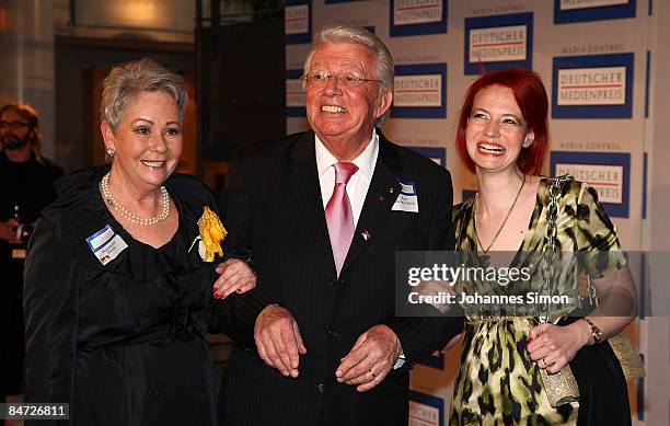 Dieter-Thomas Heck , his wife Ragnhild and his daughter Saskia attend the awarding ceremony of the German Media Award on February 10, 2009 in...