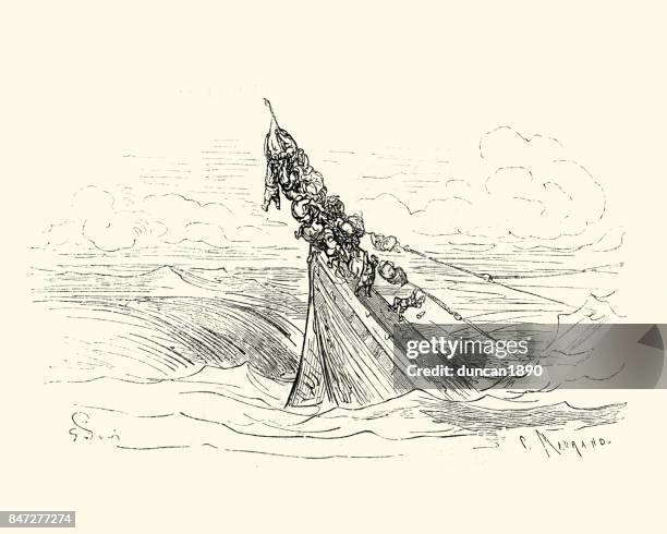 adventures of baron munchausen, the sinking ship - shipwreck stock illustrations