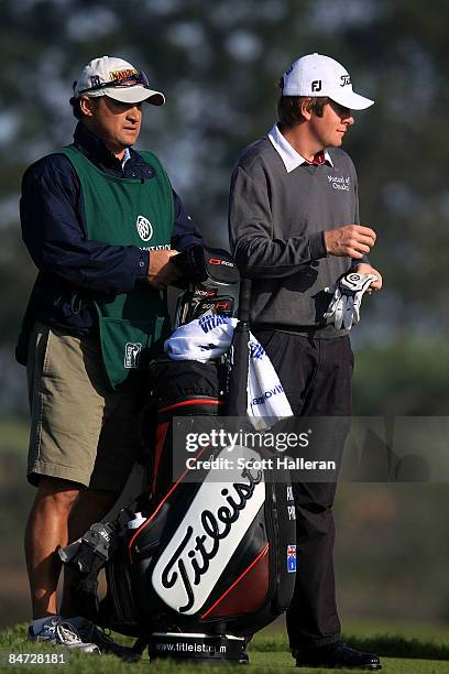 Aron Price of Australia waits on a tee during the final round of the Buick Invitational on the South Course at Torrey Pines Golf Course on February...