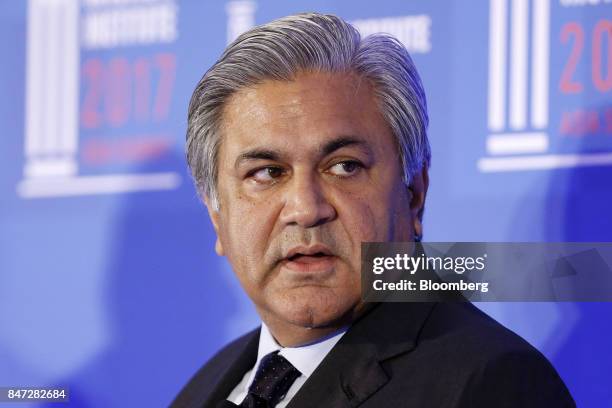 Arif Naqvi, chief executive officer of Abraaj Capital Ltd., speaks at the Milken Institute Asia Summit in Singapore, on Friday, Sept. 15, 2017. The...