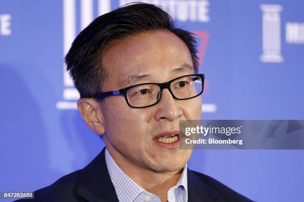 Joseph "Joe" Tsai, co-vice chairman of Alibaba Group Holding Ltd., speaks at the Milken Institute Asia Summit in Singapore, on Friday, Sept. 15,...