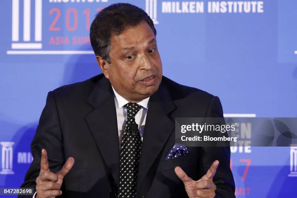 Binod Chaudhary, president of Chaudhary Group, speaks at the Milken Institute Asia Summit in Singapore, on Friday, Sept. 15, 2017. The conference...