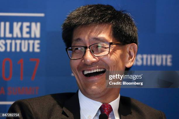 Lincoln Leong, chief executive officer of MTR Corp., reacts at the Milken Institute Asia Summit in Singapore, on Friday, Sept. 15, 2017. The...