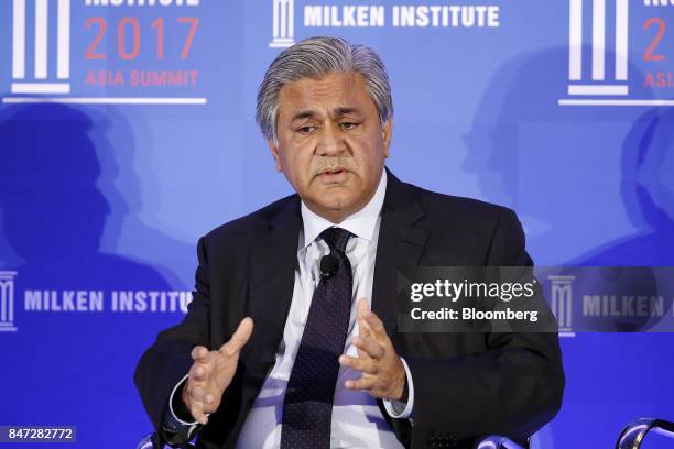 Arif Naqvi, chief executive officer of Abraaj Capital Ltd., speaks at the Milken Institute Asia Summit in Singapore, on Friday, Sept. 15, 2017. The...