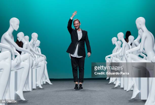 Designer Ulises Merida walks the runway at the Ulises Merida show during the Mercedes-Benz Fashion Week Madrid Spring/Summer 2018 at Ifema on...