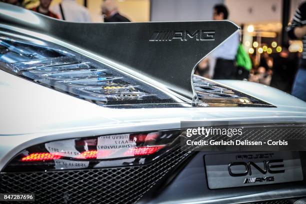 The Mercedes AMG Project ONE on display at the 2017 Frankfurt Auto Show 'Internationale Automobil Ausstellung' on September 13, 2017 in Frankfurt am...