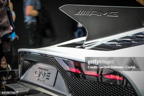 The Mercedes AMG Project ONE on display at the 2017 Frankfurt Auto Show 'Internationale Automobil Ausstellung' on September 13, 2017 in Frankfurt am...