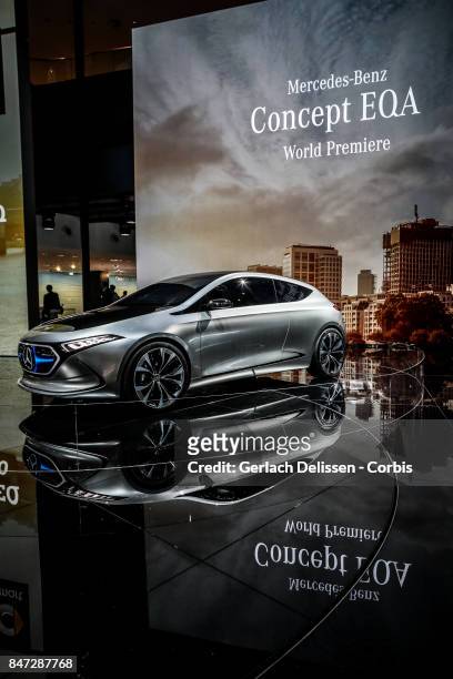 The Mercedes Benz Concept EQA on display at the 2017 Frankfurt Auto Show 'Internationale Automobil Ausstellung' on September 13, 2017 in Frankfurt am...