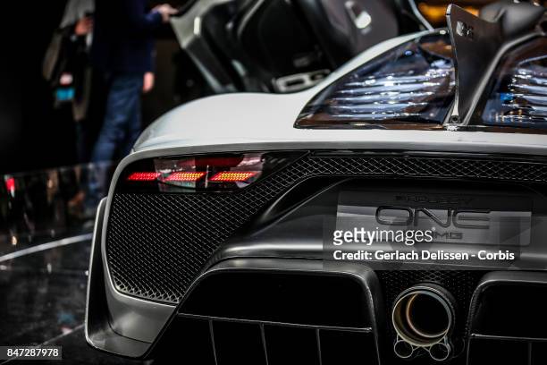 The Mercedes AMG Project ONE on display at the 2017 Frankfurt Auto Show 'Internationale Automobil Ausstellung' on September 13, 2017 in Frankfurt am...