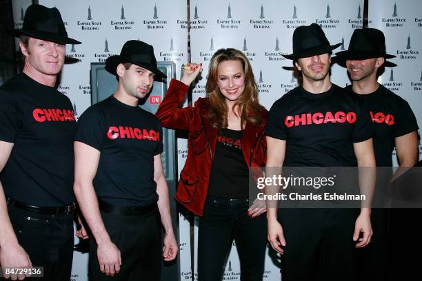 Actress Melora Hardin with Chicago cast members light the Empire State Building red for National Wear Red Day on February 6, 2009 in New York City.