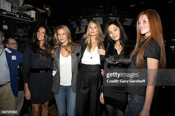 Sport Illustrated swimsuit models Daniella Sarahyba, Bar Refaeli, Tori Praver, Jessica Gomes, and Cintia Dicker visit the New York Stock Exchange on...