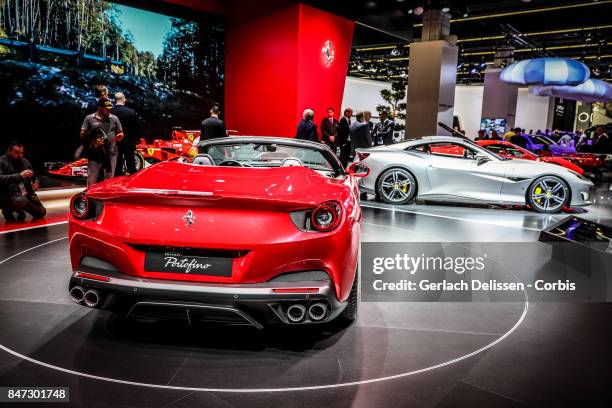 The Ferrari Portofino on display at the 2017 Frankfurt Auto Show 'Internationale Automobil Ausstellung' on September 13, 2017 in Frankfurt am Main,...