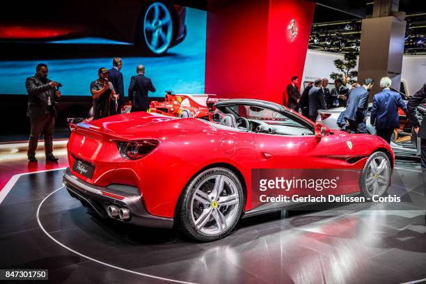 The Ferrari Portofino on display at the 2017 Frankfurt Auto Show 'Internationale Automobil Ausstellung' on September 13, 2017 in Frankfurt am Main,...