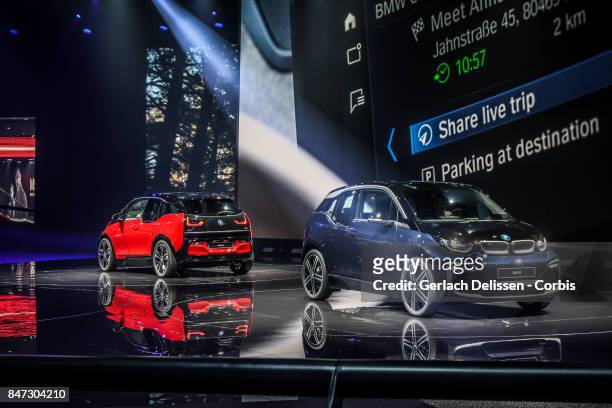 The BMW i3 on display at the 2017 Frankfurt Auto Show 'Internationale Automobil Ausstellung' on September 13, 2017 in Frankfurt am Main, Germany.