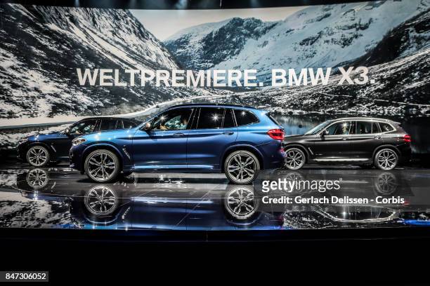 The BMW X3 on display at the 2017 Frankfurt Auto Show 'Internationale Automobil Ausstellung' on September 13, 2017 in Frankfurt am Main, Germany.