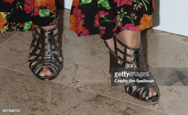 Anne McNally, shoe detail, attends the premiere of "Manolo: The Boy Who Made Shoes For Lizards" hosted by Manolo Blahnik with The Cinema Society at...
