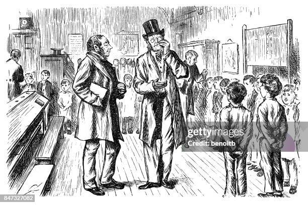 getting ready for class - classroom setting stock illustrations