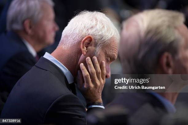 International Motor Show 2017 in Frankfurt. Pensive - Matthias Mueller, CEO of Volkswagen AG, during the VW press conference.