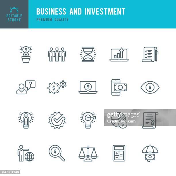 business and investment - thin line icon set - light bulb dollar sign stock illustrations