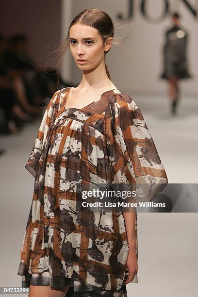 Model showcases a design by Scanlan & Theodore on the catwalk during the David Jones Autumn/Winter 09 Season Launch at the Hordern Pavilion on...