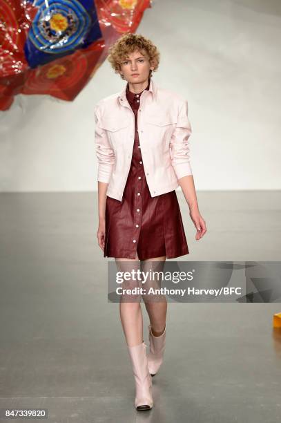 Model walks the runway at the FYODOR GOLAN show during London Fashion Week September 2017 on September 15, 2017 in London, England.