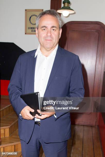 President of "Les Hauts de France" State Xavier Bertrand attends Press Conference during 19th Festival of TV Fiction at La Rochelle on September 14,...