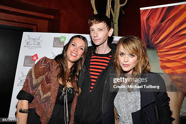 Fashion designer Tara Jane, DJ Qualls and actress Taryn Manning arrive at the Born Uniqorn Summer 2009 Collection Launch party benefit for LA's Best,...