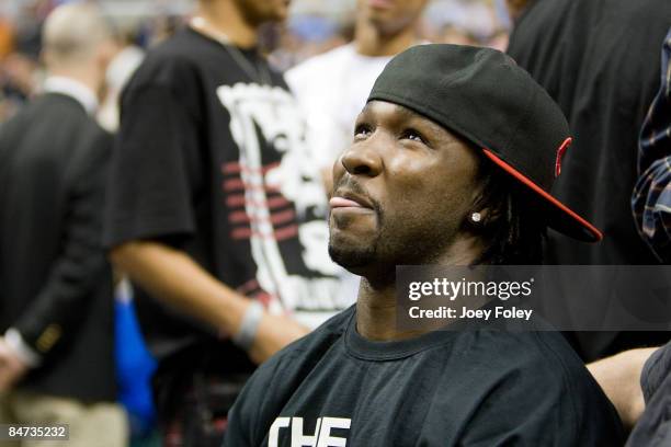 American football running back for the Indianapolis Colts Joseph Addai attends the Cleveland Cavaliers vs Indiana Pacers game at Conseco Fieldhouse...