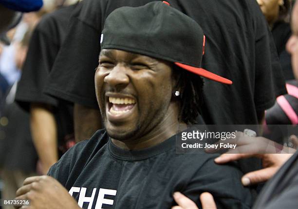 American football running back for the Indianapolis Colts Joseph Addai attends the Cleveland Cavaliers vs Indiana Pacers game at Conseco Fieldhouse...