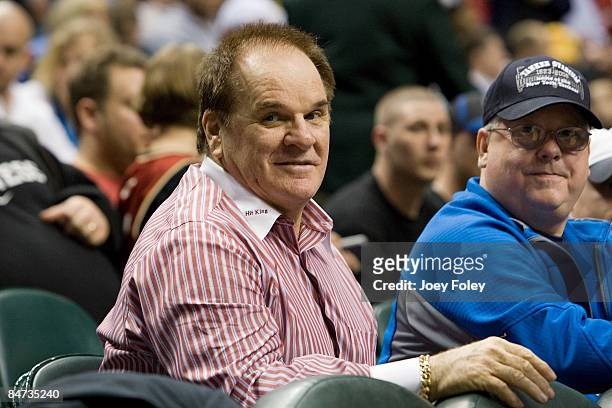 Baseball legend Pete Rose attends the Cleveland Cavaliers vs Indiana Pacers game at Conseco Fieldhouse on February 10, 2009 in Indianapolis, Indiana.