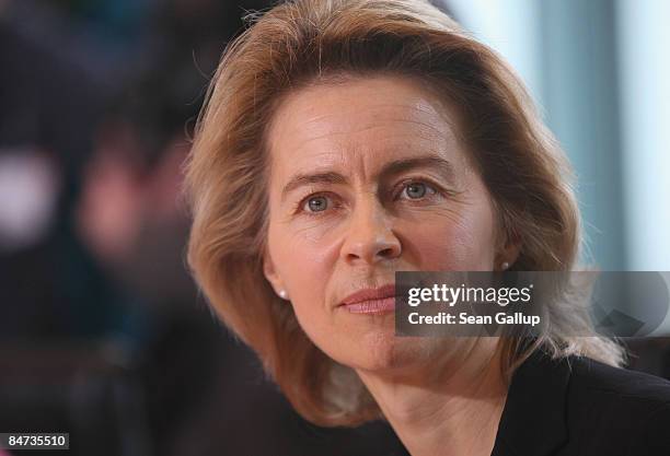 German Family Minister Ursula von der Leyen attends the weekly German government cabinet meeting on February 11, 2009 in Berlin, Germany. It was the...