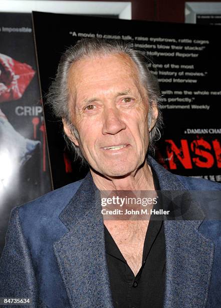 David Carradine attends the screening of "Polanski Unauthorized" at the Laemmle's Sunset 5 Theaters on February 10, 2009 in West Hollywood,...