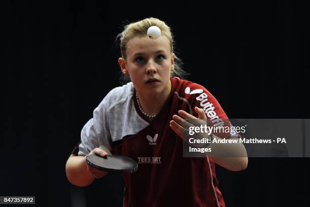 Hannah Hicks serves during her Women's U21 group match