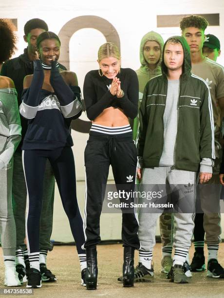 Hailey Baldwin and Rafferty Law attends Streets of EQT, a fashion show celebrating street style at The Old Truman Brewery on September 15, 2017 in...
