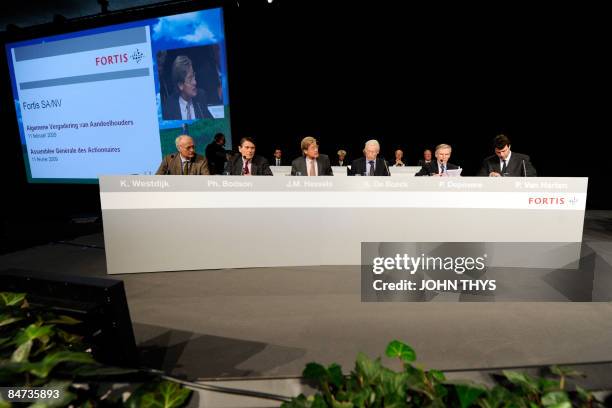 Members of the Fortis board of directors, from left, Klaas Westdijk, Philippe Bodson, Jan Michiel Hessels, Karel De Boeck, Patrick Depovere, and Peer...