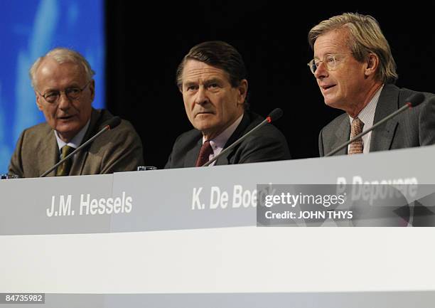 Fortis Vice Chairman Jan Michiel Hessels speaks, as he is seated with members of the Fortis board of directors, Klaas Westdijk , and Philippe Bodson...