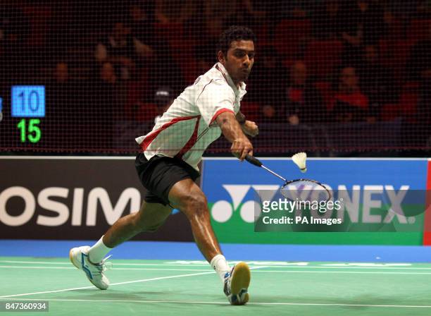 England's Rajiv Ouseph in action against Malaysia's Daren Liew during the Yonex All England Badminton Championships at the National Indoor Arena in...