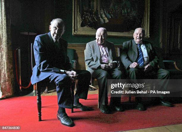 Paddy Kavanagh, Paddy Condon and Brendan O'Kelly, members of the Irish 1948 Olympic Team in the Benjamin Iveagh Library in Farmleigh House Dublin for...