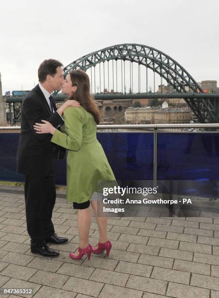 Deputy Prime Minister Nick Clegg greets Liberal Democrat MP Jo Swinson as he arrives at the Liberal Democrat Spring Conference at The Sage, Gateshead.