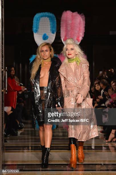 Model Alice Dellal and fashion designer Pam Hogg walk the runway after the Pam Hogg show during London Fashion Week September 2017 on September 15,...