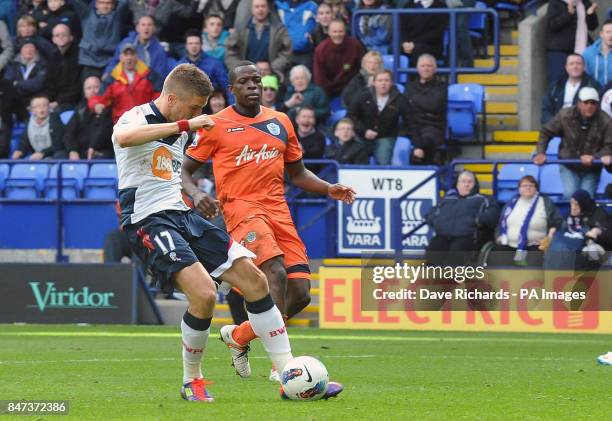 Bolton's Ivan Klasnic scores during the Barclays Premier League match at the Reebok Stadium, Bolton.