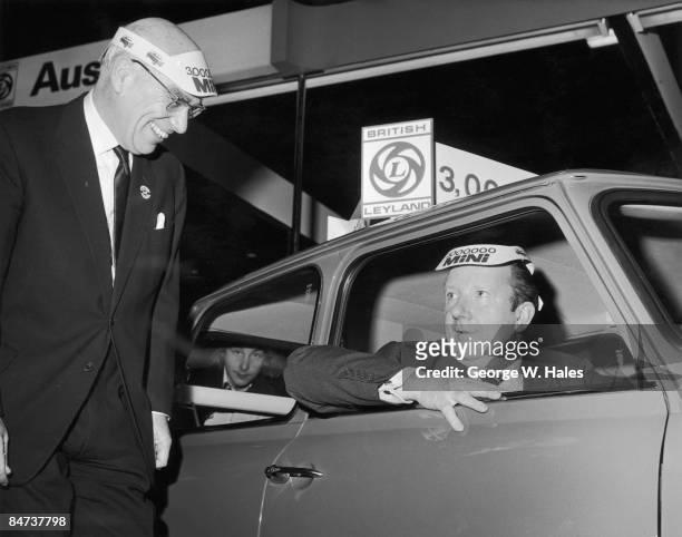 British Leyland Chairman Lord Donald Stokes and Minister of Transport John Peyton at the International Motor Show at Earl's Court, London, 25th...