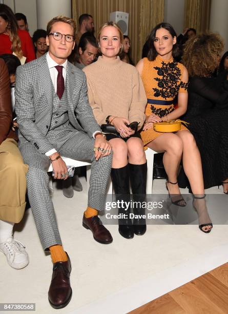 Oliver Proudlock, Antonia O'Brien and Lilah Parsons attend the DAKS show during London Fashion Week September 2017 at The Langham Hotel on September...