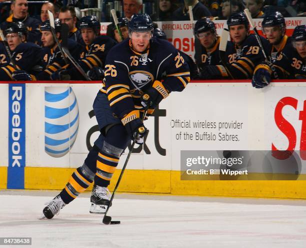 Thomas Vanek of the Buffalo Sabres skates against the Toronto Maple Leafs on February 4, 2009 at HSBC Arena in Buffalo, New York.