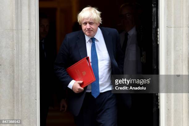 British Secretary of State for Foreign Affairs, Boris Johnson departs No.10 Downing street after Theresa May called an emergency COBRA meeting to...