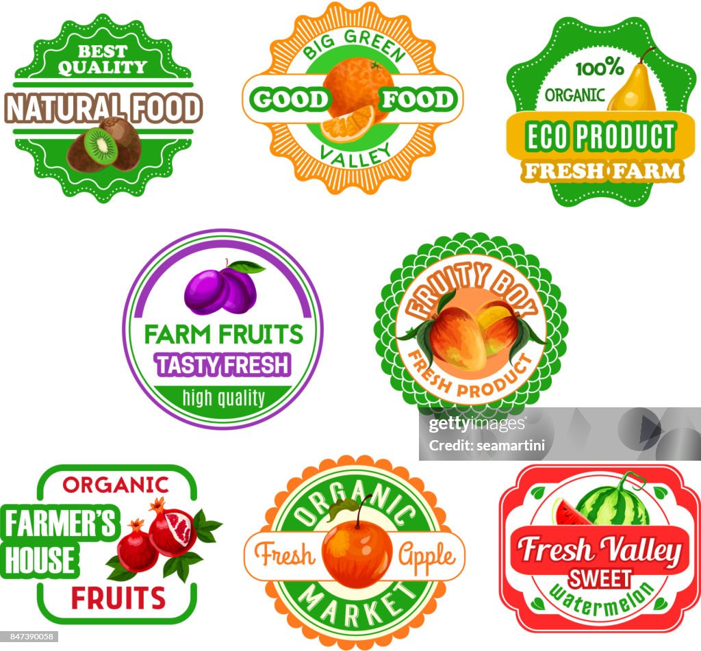 Fruit Labels Code Fruit Labels For Eco Farm Food And Juice Design High-Res Vector Graphic ...