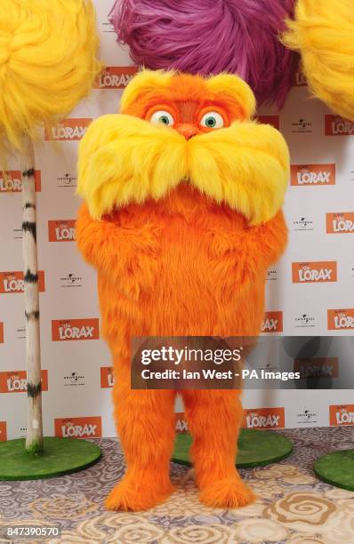 Dr. Seuss' The Lorax at a photcall for the new film The Lorax at the Dorchester hotel in London.